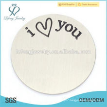 Fashion stainless steel silver i love you letter round floating locket plates jewelry